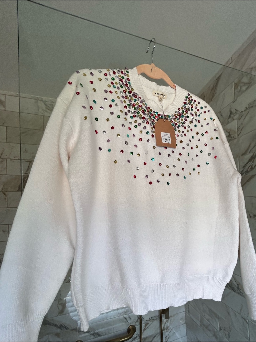 Main Strip Season to Shine White Multicolor Sequin Sweater L NW